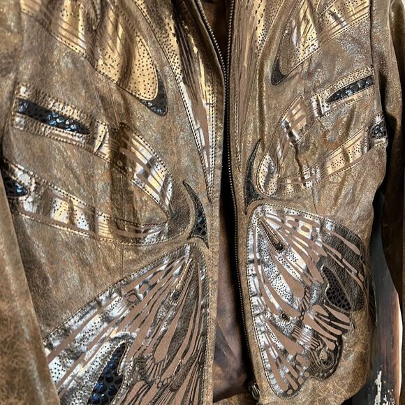 Women’s EUC Pamela McCoy Leather Butterly metallic jacket. Size XS. - Picture 2 of 11